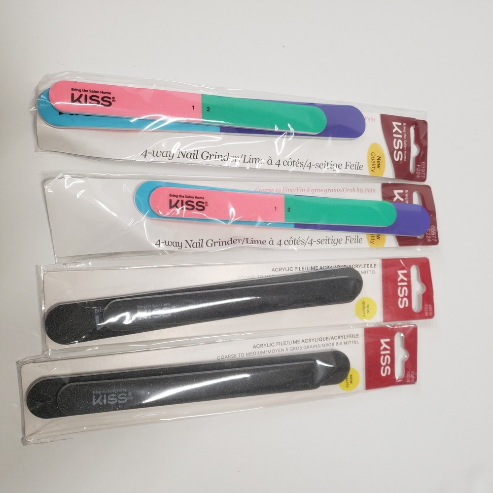 KISS Nail File Set 4 Way Grinder & Acrylic Files 4pc NIP Bundle
